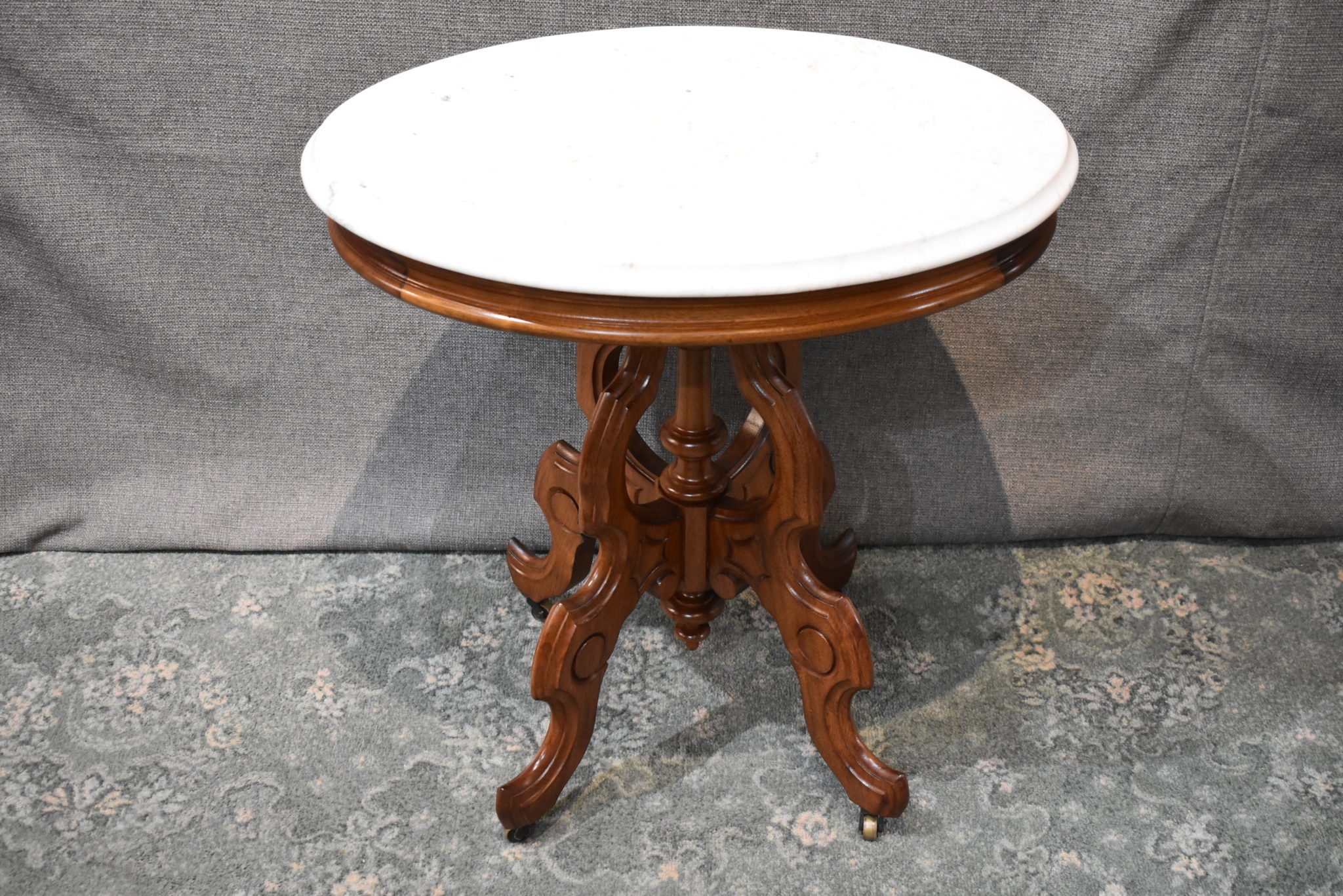 Eastlake Walnut Oval Marble Top Table Memory Lane Antiques